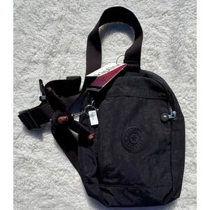 Kipling Nweldoardo Abanu M Solid Black Small Crossbody Bag Purse w/ Monkey NWT